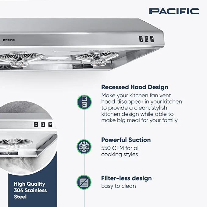 Essential PR 1236BSX CFM 550 Ducted Under Range Hood (36