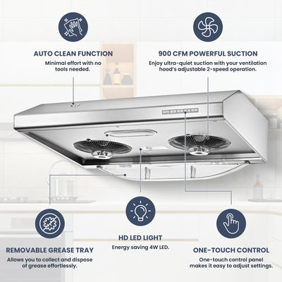 Auto Clean AC 3000BS CFM 900 Ducted Under Cabinet Range Hood (30")