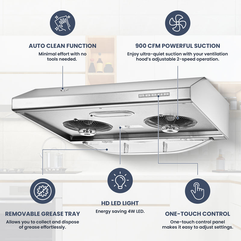 Auto Clean AC 3036BS CFM 900 Ducted Under Cabinet Range Hood (36")