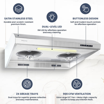 Essential PW 2300HAS CFM 900 Ducted Under Cabinet Range Hood (30")