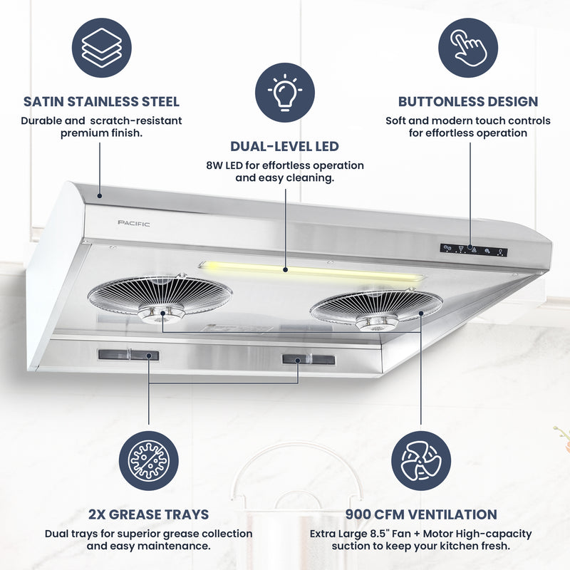 Essential PW 2300HAS CFM 900 Ducted Under Cabinet Range Hood (30")