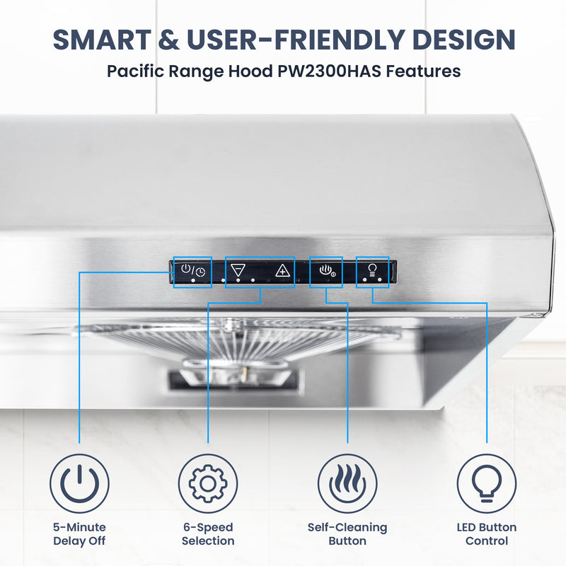 Essential PW 2300HAS CFM 900 Ducted Under Cabinet Range Hood (30")