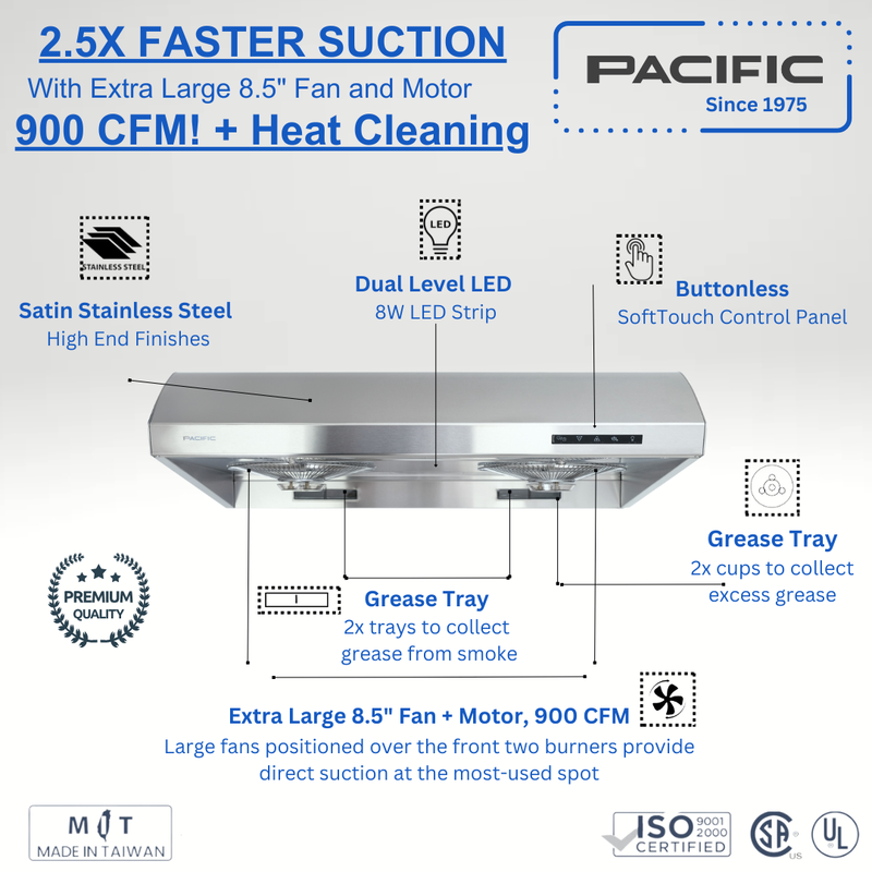 Essential PW 2300HAS CFM 900 Ducted Under Cabinet Range Hood (30")