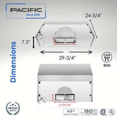 Essential PW 2300HAS CFM 900 Ducted Under Cabinet Range Hood (30")