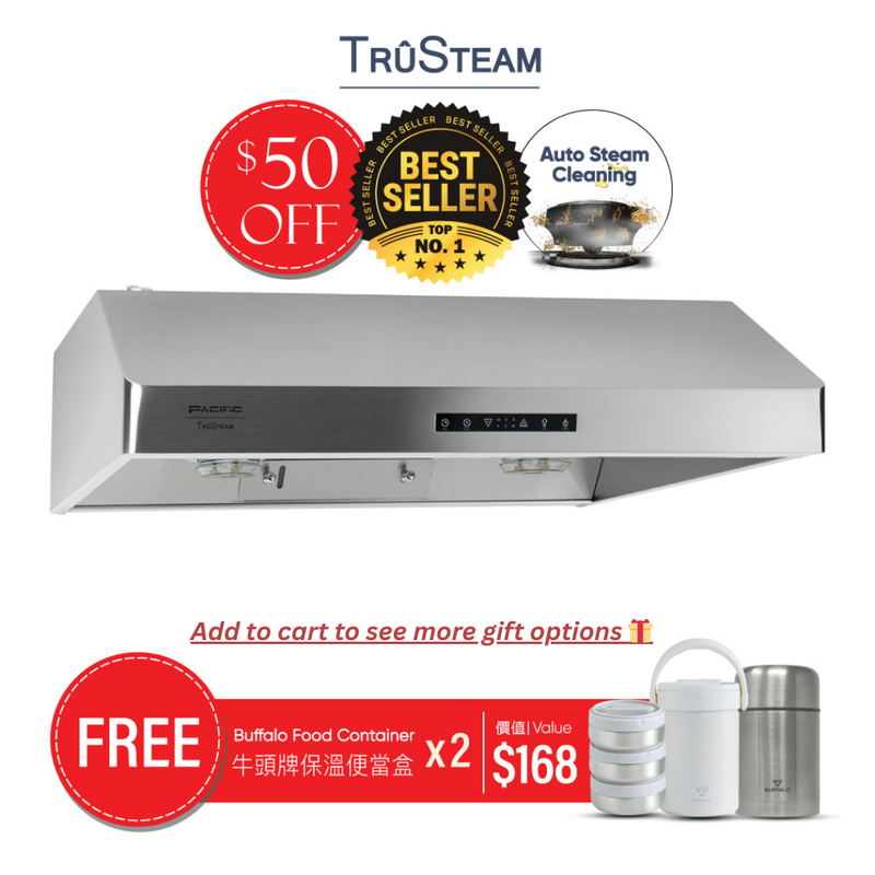 Pacific TruSteam SC8836BS 36" Under Cabinet Range Hood – 1000 CFM, Stainless Steel, Auto Steam Cleaning