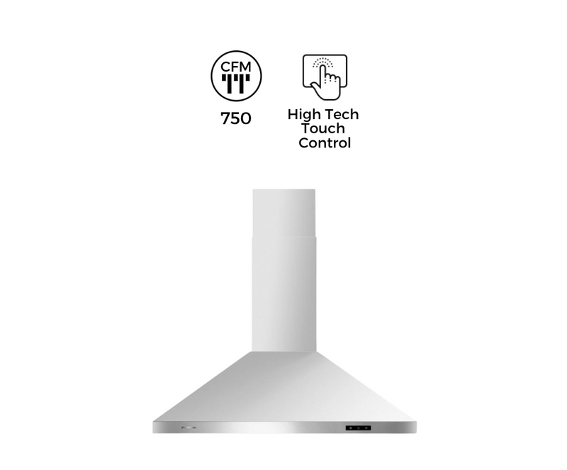 Pacific range hood with 750 CFM and high-tech touch control features.