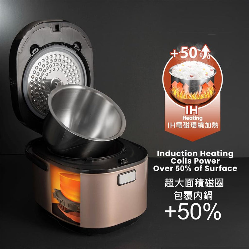 Buffalo Induction Heating (IH) Patented Clad Inner Pot Smart Rice Cooker 1.8 Liter (10 Cups) Titanium Grey (BUFFALOIH18)