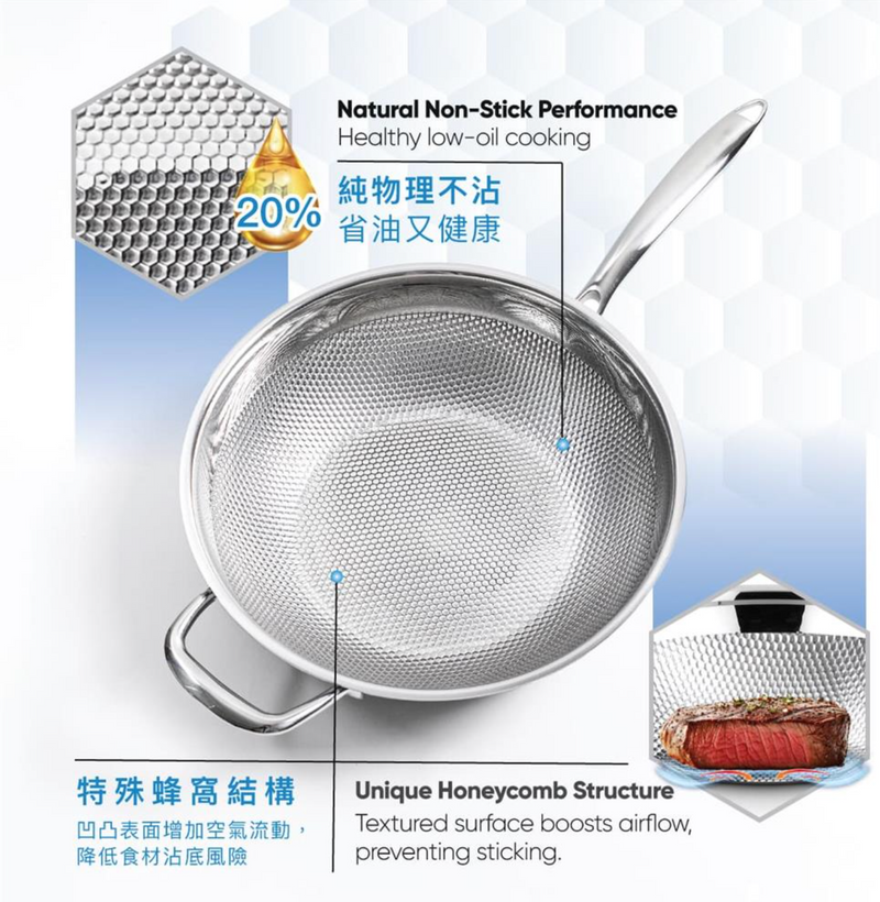 BUFFALO HONEYCOMB S/S 3PLY WOK 28CM - WHC228L