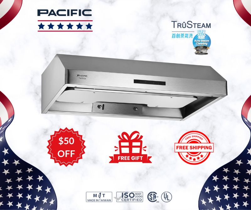 Pacific TruSteam SC8836BS 36" Under Cabinet Range Hood – 1000 CFM, Stainless Steel, Auto Steam Cleaning