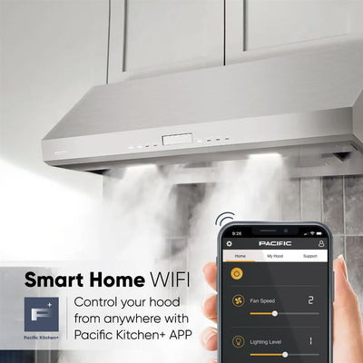 TruSteam App Enabled SC 9830AS CFM 1200 Wall Mount/Under Cabinet Smart Range Hood (30") Smart Home WIFI Control your hood from anywhere with Pacific Kitchen+ App