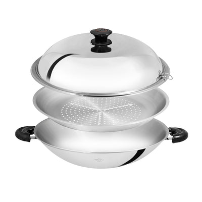 Buffalo Classic Series S/S Round Wok with Steam Rack (WCL240RS)